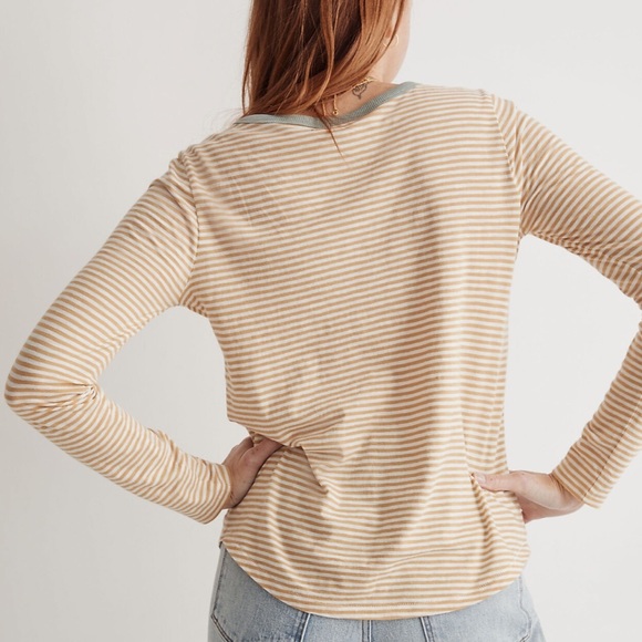 Madewell Whisper Cotton Rib-Crewneck Long-Sleeve Ringer Tee Keene Stripe medium - Picture 3 of 8